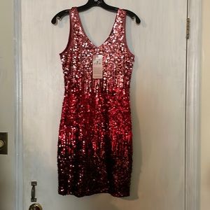 Maner’s sequin party dress (M) shades of pink from light pink to dark purple.
